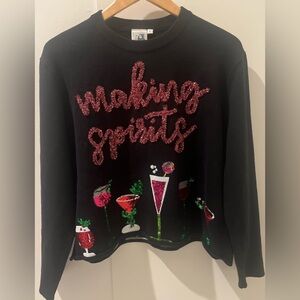 QUEEN OF SPARKLES Black Sweater with Pink and Green Sequin Design